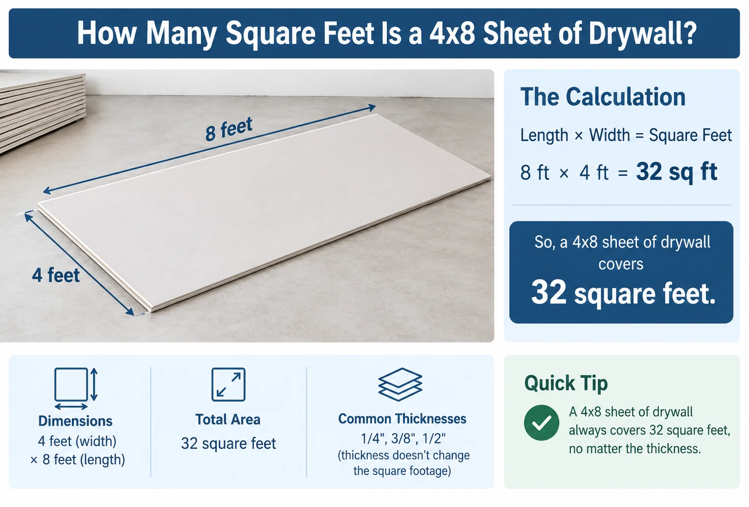 How Many Square Feet Is a 4x8 Sheet of Drywall