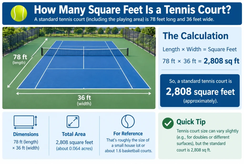 how many sq feet is a tennis court