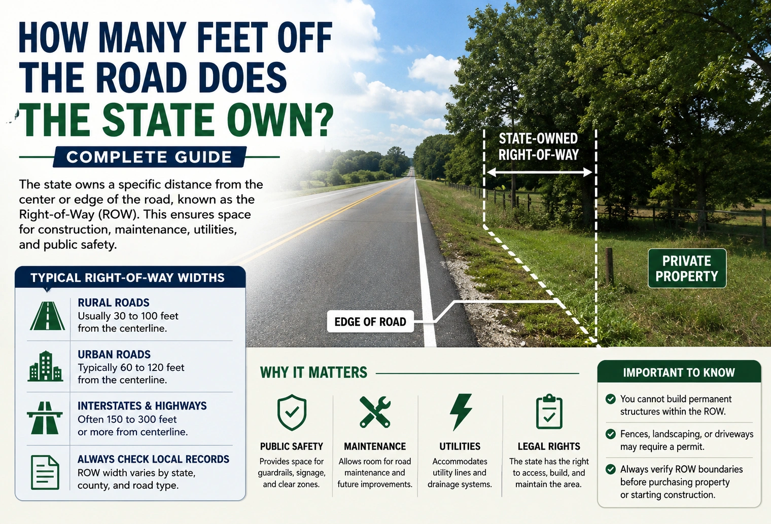 how many feet off the road the state owns