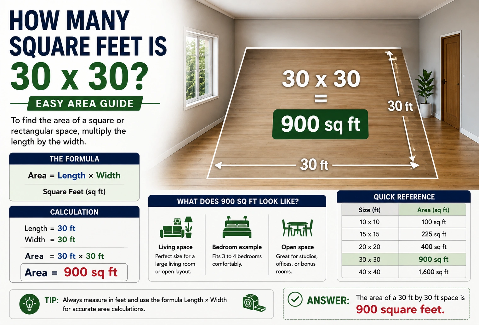 how many square feet is 30 x 30