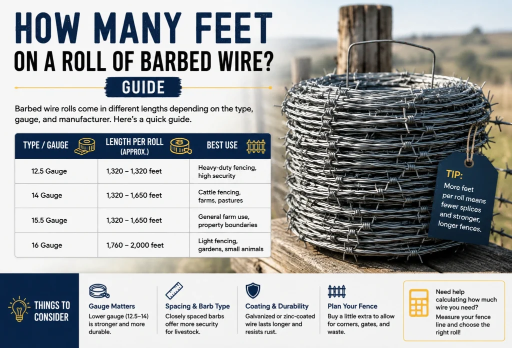 how many feet on a roll of barbed wire