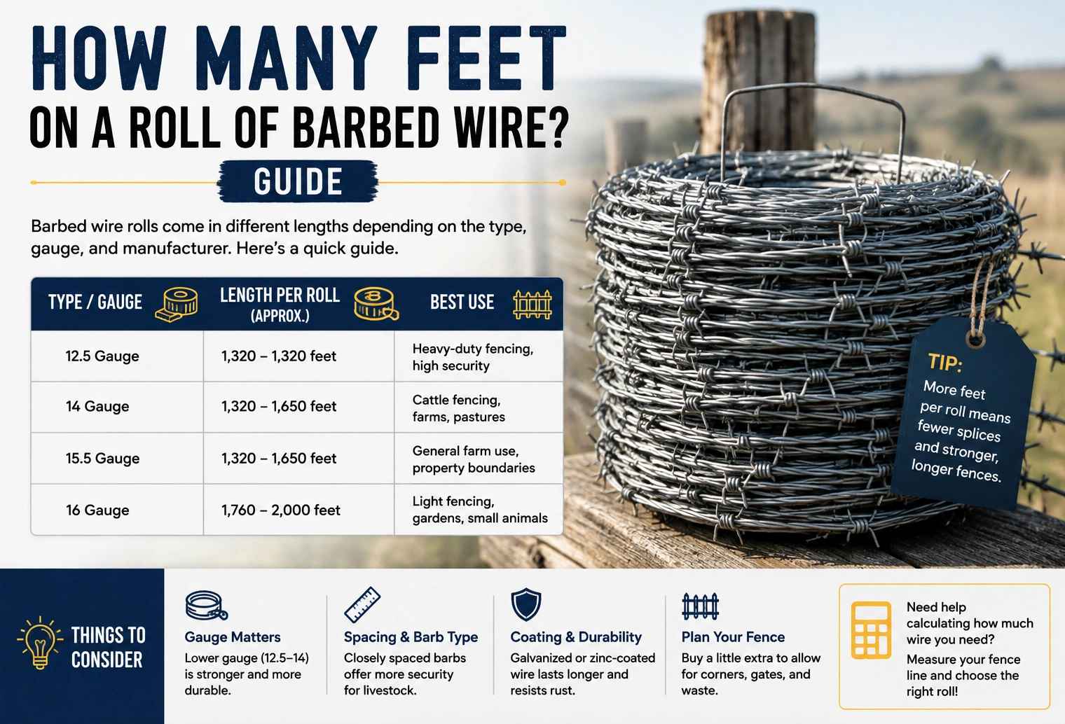 how many feet on a roll of barbed wire