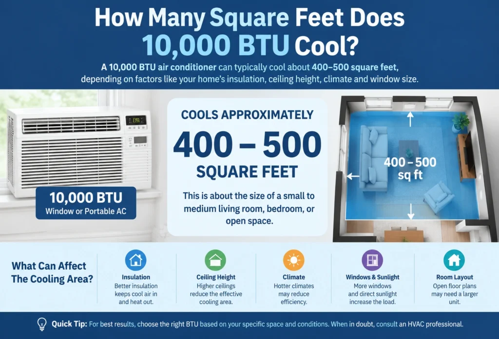 how many square feet does 10000 btu cool