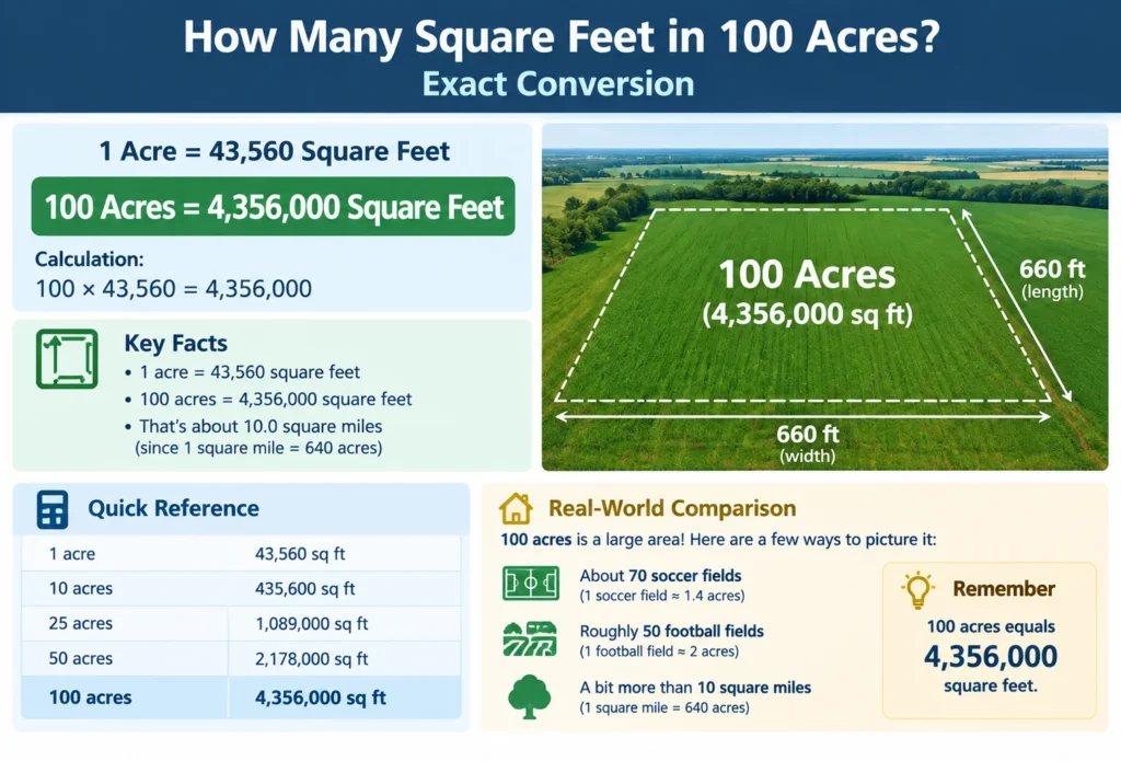 how many square feet are in 100 acres
