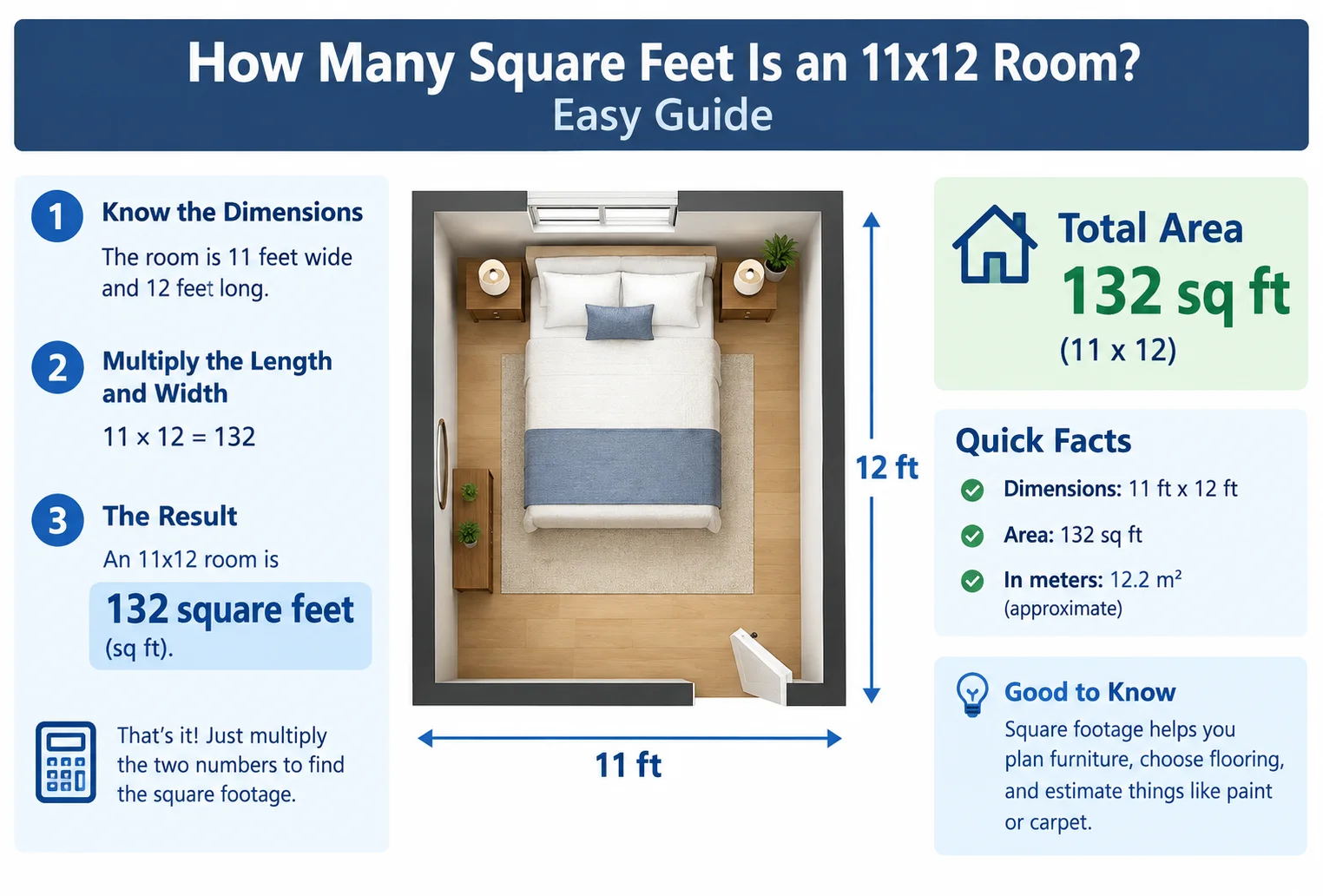 how many square feet is a 11x12 room
