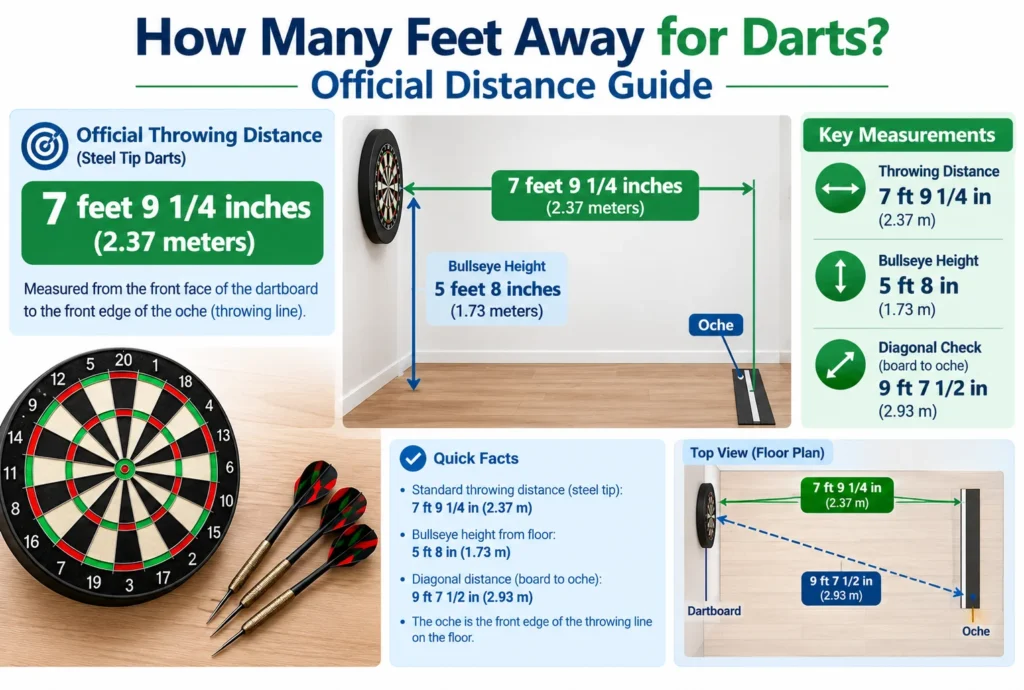 how many feet away for darts