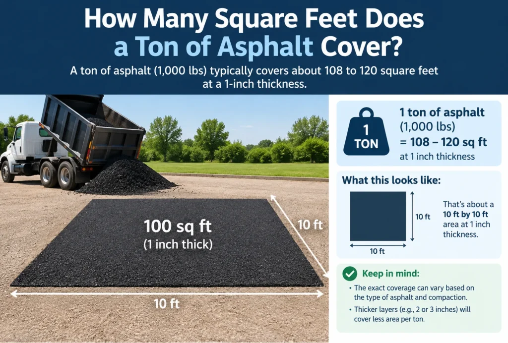 how many square feet does a ton of asphalt cover